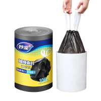 妙洁抽绳束口加厚手提式垃圾袋 厨余家用办公室 中号100只