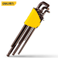 得力 DL230809工业级古铜色特长球头内六角组套S2(红)9件套