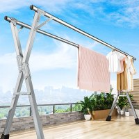 纸乐乐 妙立晾衣架落地折叠室内家用阳台晒衣架室外宿舍免安装伸缩双杆2.0米
