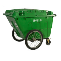中锐智采 400L塑料环卫保洁清运车移动垃圾桶垃圾车手推车户外带盖带轮 草绿色400L