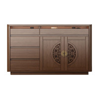 中锐智采 巨万佳木 餐边柜新中式茶吧机一体柜客厅茶水柜厨房置物柜玄关收纳柜靠墙柜 胡桃木色 长120*宽40*高90cm