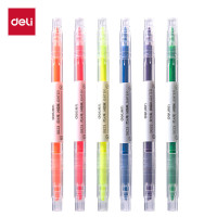 得力(deli) S627双头荧光笔 彩色荧光笔记号笔划线笔重点醒目标笔彩色笔 6支/盒