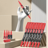 得力(deli)细杆双头0.5mm/1.2mm物流快递油性记号笔勾线笔会议签字笔马克笔红色12支/盒 S831