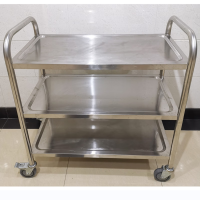 餐车304加厚不锈钢餐车酒店火锅店幼儿园餐厅手推车双三层送餐收 三层大号 90CM*50CM