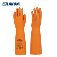 兰浪(LANON)SR242天然橡胶植绒防化手套耐酸碱耐腐蚀化工医药 防护42cm加长款杏黄 M