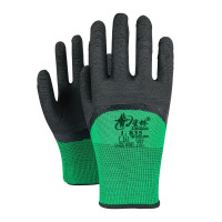 星宇 L835劳保手套尼龙乳胶发泡耐磨防滑透气工地皱胶手套 绿纱黑色款12双
