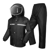 谋福 (CNMF)双帽檐安全反光条分体雨衣 骑行交通快递员户外自行车防水雨衣(黑色 3XL 175-179) 8648