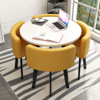 京品汇 圆桌 80白色圆桌 含4张黄色皮椅 不含安装 不含配送上门(单位·:套)