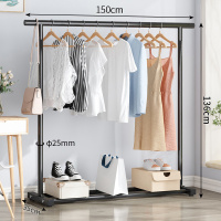 汇特益 晾衣架落地衣架阳台晾衣杆卧室家用宿舍挂衣架 脚钉款 150cm长-黑色[加粗款](单位:个)