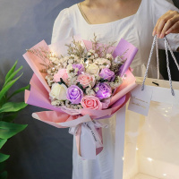汇特益 香皂花干花束 紫玫+勿忘我[配礼袋] 35*25CM(单位:束)
