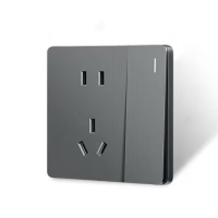 汇特益 开关插座 五孔插座带开关单控 86型插座面板 N25雾感灰 N25B14K1 13 10个/组(单位:组)