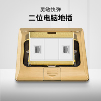 奥托多尔 地插座防水五类六类网络线弹起式地板插 双电脑弹起式 金色 10个/组(单位:组)