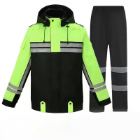 奥托多尔 反光雨衣套装劳保分体全身防暴雨交通摩托车骑行环卫保安成人雨衣400D骑行雨衣 黄拼黑M码(单位:套)