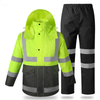 美瑞欧 反光雨衣套装劳保分体全身防暴雨交通摩托车骑行环卫保安成人雨衣300D骑行雨衣 黄拼黑XL码(单位:套)