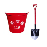 汇特益 消防锹桶组合装消防铁锹铁铲灭火工具半圆桶黄沙桶 消防沙桶半圆+消防铁楸(单位:套)