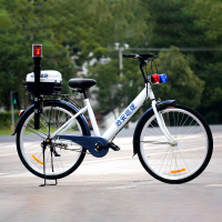 汇特益 巡逻自行车 红蓝爆闪灯街道社区网格巡逻安全检查单车 24英寸高配单速(斜梁款+金属尾箱+警灯)(单位:台)