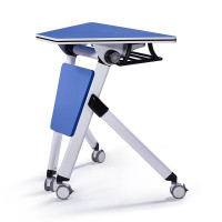 盾将折叠培训桌会议洽谈办公桌 1.8m*六张六边形组合 暖白+藏蓝