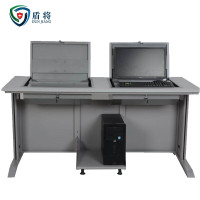 盾将双人翻转电脑桌多媒体办公桌22寸隐藏式培训桌学习桌浅樱桃色FZ07