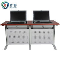 盾将翻转电脑桌多媒体办公桌22寸隐藏式培训桌学习桌灰白色FZ37 双人