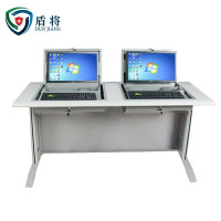 盾将双人翻转电脑桌多媒体办公桌22寸隐藏式培训桌学习桌FZ29 灰白色