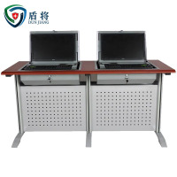 盾将双人翻转电脑桌多媒体办公桌22寸隐藏式培训桌学习桌FZ39浅樱桃色