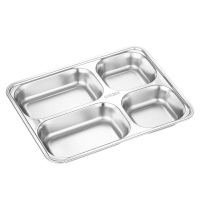 汇特益中式浅四格304不锈钢快餐盘分格食堂饭盘1个装