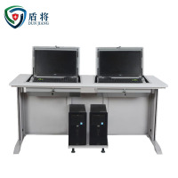 盾将翻转电脑桌多媒体办公桌22寸隐藏式学习培训桌红胡桃色FZ16 双人