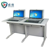 盾将翻转电脑桌多媒体办公桌22寸隐藏式学习培训桌浅樱桃色FZ31 双人