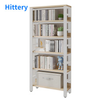 Hittery多功能书架简易铁艺置物架升级款6层(白架浅胡桃)60*30*189cm