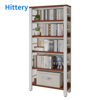 Hittery多功能书架简易铁艺置物架升级款6层(白架柚木)60*30*189cm