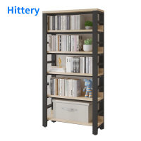 Hittery多功能书架简易铁艺置物架升级款6层(黑架浅胡桃)80*30*189cm