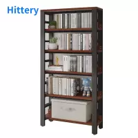 Hittery多功能书架简易铁艺置物架升级款6层(黑架柚木)80*30*189cm