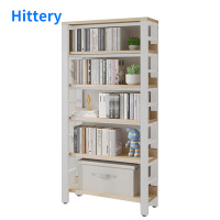 Hittery多功能书架简易铁艺置物架升级款6层(白架浅胡桃)80*30*189cm