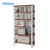 Hittery多功能书架简易铁艺置物架升级款6层(白架柚木)80*30*189cm