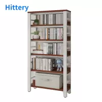 Hittery多功能书架简易铁艺置物架升级款6层(白架柚木)80*30*189cm