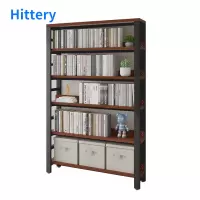 Hittery多功能书架简易铁艺置物架升级款6层(黑架柚木)100*30*189cm