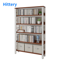 Hittery多功能简易铁艺置物架升级款6层(白架柚木)100*30*189cm