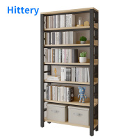 Hittery多功能书架简易铁艺置物架升级款7层(黑架浅胡桃)80*30*222cm