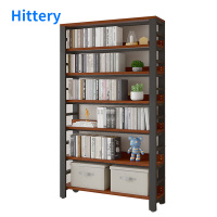 Hittery多功能书架简易铁艺置物架升级款7层(黑架柚木)100*30*222cm