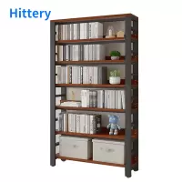 Hittery多功能书架简易铁艺置物架升级款7层(黑架柚木)100*30*222cm