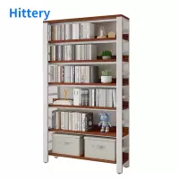 Hittery多功能书架简易铁艺置物架升级款7层(白架柚木)100*30*222cm