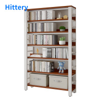 Hittery多功能书架简易铁艺置物架升级款7层(白架柚木)120*30*222cm
