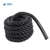 文晨君泰 战绳户外救援拓展高强涤纶三股绳 力量体能训练攀爬绳高空作业安全绳 半包 黑色 Φ38mm*9米