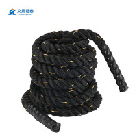 文晨君泰 战绳户外救援拓展高强涤纶三股绳 力量体能训练攀爬绳高空作业安全绳 全包 黑金色 Φ38mm*15米