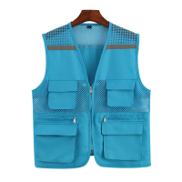 美瑞欧 工作服马甲 透气网状反光马甲 天蓝色(多口袋反光)M 10件/组 定制logo(单位:组)货期4天