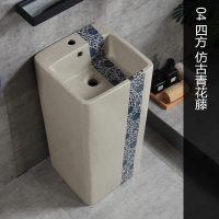 Hittery 落地立柱盆方形洗脸盆 陶瓷主体 04青花单盆(带龙头下水)外径尺寸40*40*82cm(单位:套)