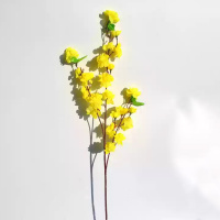 汇特益 仿真桃花假花客厅高级仿真花单支塑料干花摆件 68厘米中桃花-黄色(单位:支)