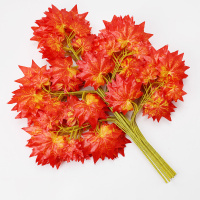 汇特益 仿真红枫叶装饰 假花室内工程造景 五叉小红枫叶高60cm 25叶/支 12支/把(单位:把)