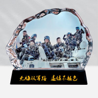 赫拓 办公摆件 退伍军人纪念品 照片彩印水晶摆件 送战友送班长军旅礼品
