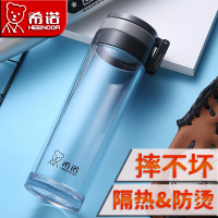 希诺(HEENOOR) 双层PC塑料杯 透明隔热水杯 男女士泡茶水杯子 便携户外 车载杯 XN-8075 浅灰色